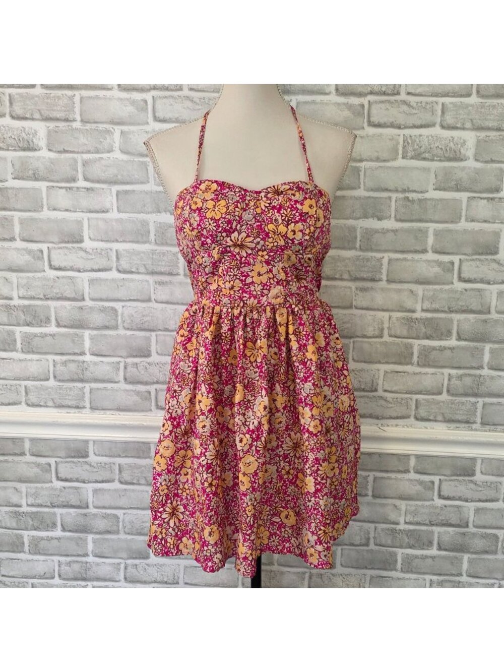 Band of the Free NWT Floral Halter Mini Dress Open Back Cutout Boho Y2K Medium